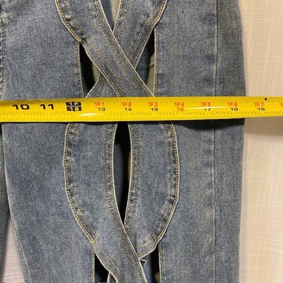 DEAT Hollow Cut Out Stretch Straight High Waist Wide Leg Denim Jeans Womens 8 - Picture 12 of 14